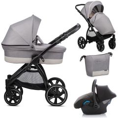 Noordi Sole.Go 3 in 1 Pram, Travel System includes Chassis, Carrycot, Seat Unit, Bumper bar, Mattress, Pram Bag, Raincover, Insect net, Cup Holder, Car seat & adaptors - Warm Grey