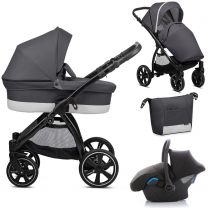 Noordi Sole.Go 3 in 1 Pram, Travel System includes Chassis, Carrycot, Seat Unit, Bumper bar, Mattress, Pram Bag, Raincover, Insect net, Cup Holder, Car seat & adaptors - Antracite