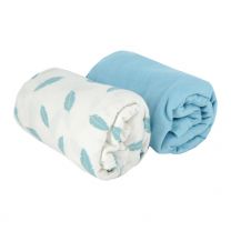 Babycalin Set of 2 fitted cot bed sheets 70 x 140cm - Blue  & Blue Feathers