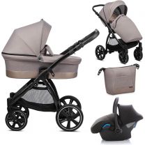 Noordi Sole.Go 3 in 1 Pram, Travel System includes Chassis, Carrycot, Seat Unit, Bumper bar, Mattress, Pram Bag, Raincover, Insect net, Cup Holder, Car seat & adaptors - Beige