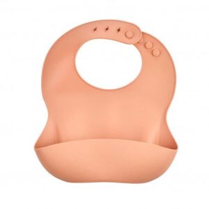Silicone Baby Bib with Adjustable Neck & Food Catcher Pocket - Peach