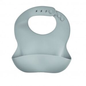Silicone Baby Bib with Adjustable Neck & Food Catcher Pocket - Grey