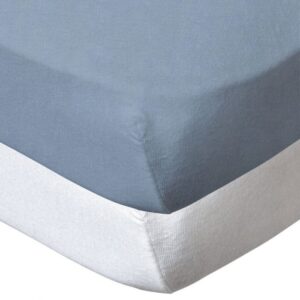 Babycalin 2-Pack Cot Fitted Sheets - 120x60 cm - 100% Cotton - White & Blue