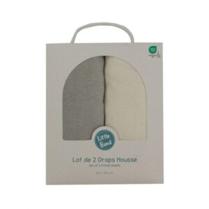 Little Band 2-Pack Baby Cotbed Fitted Sheets - 140 x 70 cm - Beige & Grey - 100% Cotton