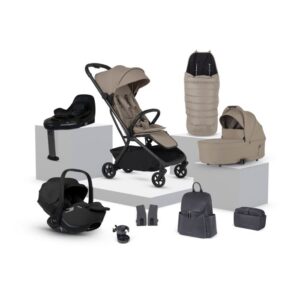 Silver Cross Nia Cabin Approved Compact Stroller & Carrycot Travel System From Birth to 22kg - Champagne (12 Piece)