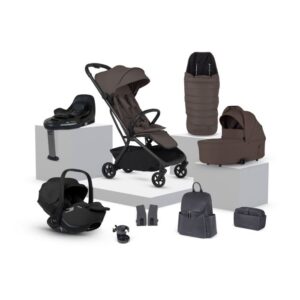 Silver Cross Nia Cabin Approved Compact Stroller & Carrycot Travel System From Birth to 22kg - Chocolate (12 Piece)