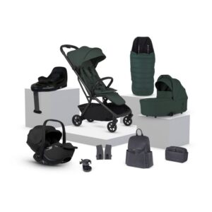 Silver Cross Nia Cabin Approved Compact Stroller & Carrycot Travel System From Birth to 22kg - Conifer (12 Piece)