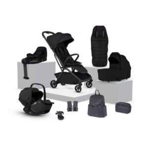 Silver Cross Nia Cabin Approved Compact Stroller & Carrycot Travel System From Birth to 22kg - Onyx (12 Piece)