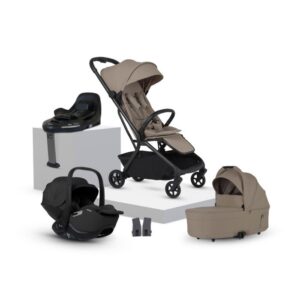 Silver Cross Nia Cabin Approved Compact Stroller & Carrycot Travel System From Birth to 22kg - Champagne (8 Piece)