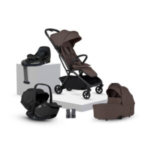 Silver Cross Nia Cabin Approved Compact Stroller & Carrycot Travel System From Birth to 22kg - Chocolate (8 Piece)