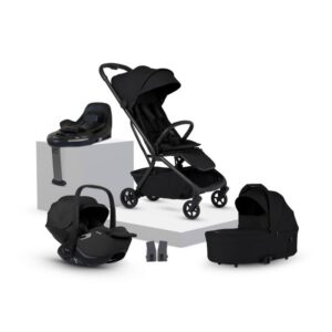Silver Cross Nia Cabin Approved Compact Stroller & Carrycot Travel System From Birth to 22kg - Onyx (8 Piece)