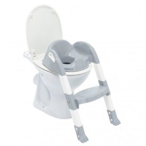 Kiddyloo Toilet Trainer with adjustable step and foldable grey toilet training seat for toddlers