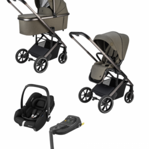 Osann Juntos 4-in-1 Travel System Bundle with Raincover - Carrycot, Reversible Seat, Maxi-Cosi CabrioFix Car Seat + Base