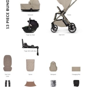 Venicci Tila 4-in-1 Pram & Travel System (13 Piece Bundle) | Ultra-Compact | Up2Go Folding - Latte