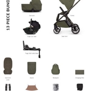 Venicci Tila 4-in-1 Pram & Travel System (13 Piece Bundle) | Ultra-Compact | Up2Go Folding - Olive
