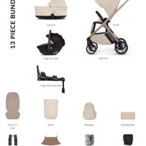 Venicci Tila 4-in-1 Pram & Travel System (13 Piece Bundle) | Ultra-Compact | Up2Go Folding - Sabbia