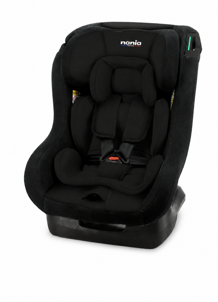 Nania Jenny R129 i-Size car seat with 5-point harness, newborn insert and rear-facing belted installation for children from 40 to 105 cm.